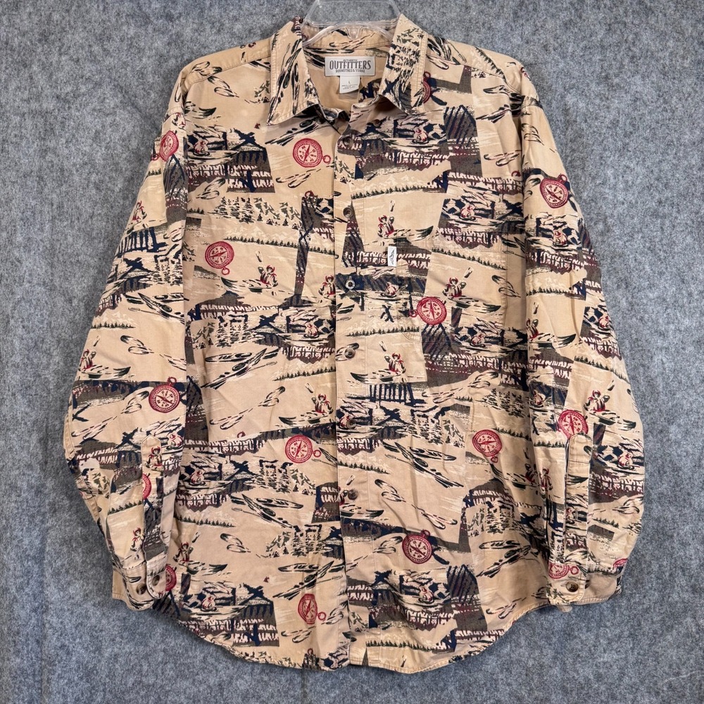 Vtg Outdoor Button Down Shirt Whitewater Rafting Mens Large Kayak Cabincore
